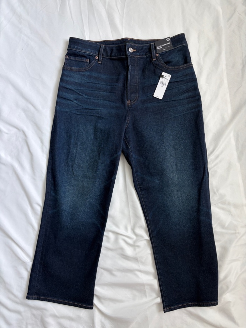 Express Dark Blue Relaxed Straight Ankle High Rise Jeans